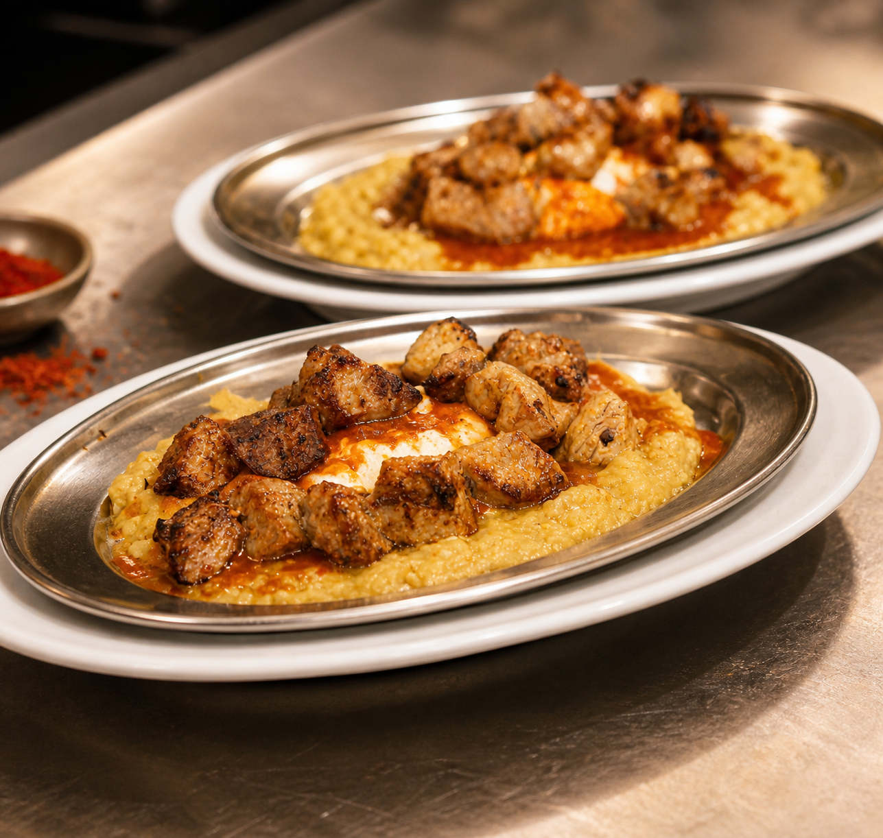 Şiş Kebab — cubes d'agneau grillés sur boulgour